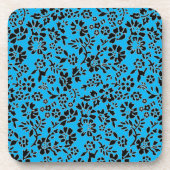 Black & Sky Blue Flowered Bier Onderzetter (Voorkant)