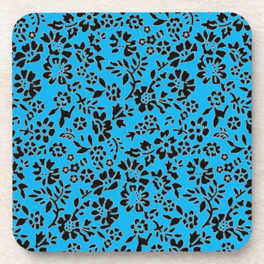 Black & Sky Blue Flowered Bier Onderzetter (Voorkant)