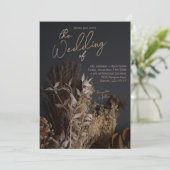 Black Slate Dark Dried Floral Boho Rustic Wedding Kaart (Staand voorkant)