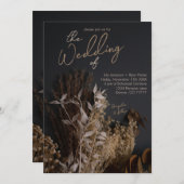 Black Slate Dark Dried Floral Boho Rustic Wedding Kaart (Voorkant / Achterkant)