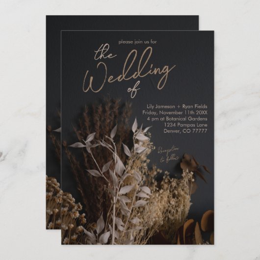 Black Slate Dark Dried Floral Boho Rustic Wedding Kaart (Voorkant / Achterkant)