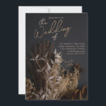 Black Slate Dark Dried Floral Boho Rustic Wedding Kaart<br><div class="desc">Moody en Dark Modern Boho Rustic Dried Flowers Wedding Invitation. Deze trouwuitnodiging heeft een hoge resolutie, een echt foto-afbeelding van gedroogde bloemenbrooquet en pampasgras op een zwarte leisteenachtergrond. Donker en humeurig kleurenpalet van ivoor, goud, zwart en een roestvlek gekoppeld aan moderne typografie. De achterkant heeft ruimte voor een monogram. Al...</div>
