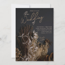 Black Slate Dark Dried Floral Boho Rustic Wedding Kaart