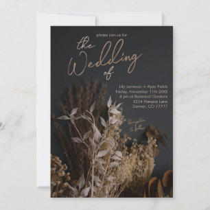 Black Slate Dark Dried Floral Boho Rustic Wedding Kaart