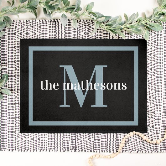 Black & Slate Family Name & Monogram Deurmat