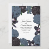 Black & Slate Photo/QR Code Floral Wedding Kaart (Voorkant)