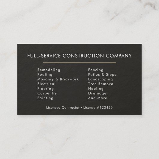 Black Slate Stone Building Construction Visitekaartje (Achterkant)