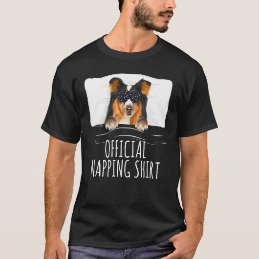 Black Sleep Mask Shetland Sheepdog Officier Nappin T-shirt (Voorkant)