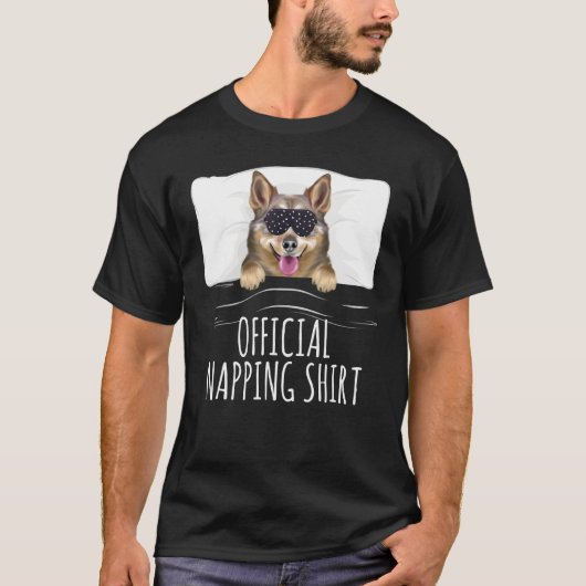 Black Sleep Mask Swedish Vallhund Official Napping T-shirt (Voorkant)