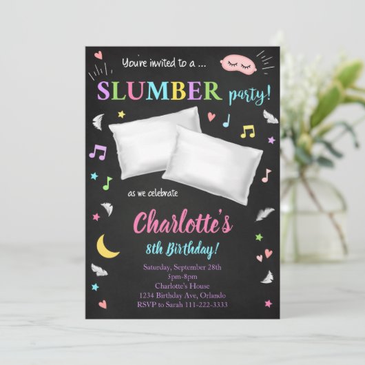 Black Sleepover Slumber Party uitnodiging (Staand voorkant)
