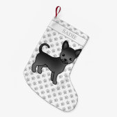 Black Smooth Coat Chihuahua Cartoon Dog & Name Kleine Kerstsok (Voorkant (Hangend))
