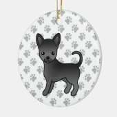 Black Smooth Coat Chihuahua Cartoon Dog & Paws Keramisch Ornament (Links)