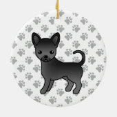 Black Smooth Coat Chihuahua Cartoon Dog & Paws Keramisch Ornament (Achterkant)