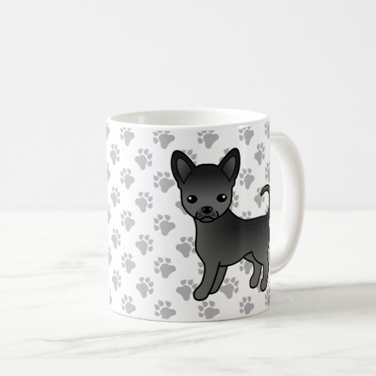 Black Smooth Coat Chihuahua Cartoon Dog & Paws Koffiemok (Voorkant rechts)