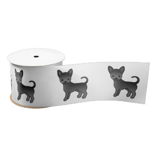 Black Smooth Coat Chihuahua Cute Cartoon Dog Satijnen Lint