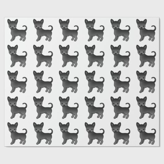 Black Smooth Coat Chihuahua Cute Dog Pattern Cadeaupapier (Vlak)