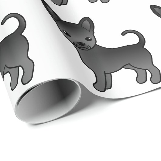 Black Smooth Coat Chihuahua Cute Dog Pattern Cadeaupapier (Rol Hoek)