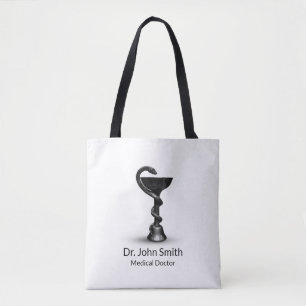 Black Snake Bowl Hygieia Medical White Caduceus Tote Bag