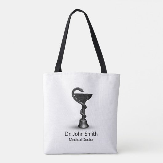 Black Snake Bowl Hygieia Medical White Caduceus Tote Bag (Achterkant)
