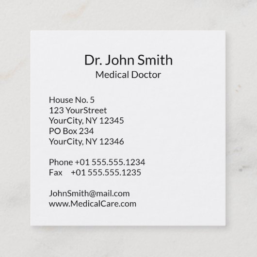 Black Snake Bowl Hygieia Medical White Caduceus Vierkante Visitekaartje (Achterkant)