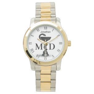 Black Snake Bowl Hygieia White Medical Doctor MD Horloge