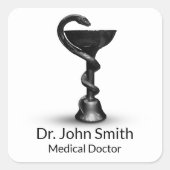 Black Snake Bowl Medical Hygieia White Caduceus Vierkante Sticker (Voorkant)
