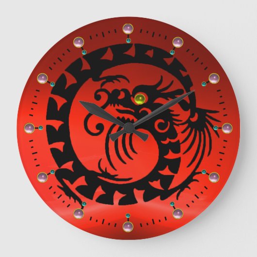 BLACK SNAKE DRAGON MET RODE PINKGEMSTONES GROTE KLOK (Voorkant)