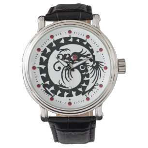 BLACK SNAKE DRAGON, White, Red Ruby Gemstone Horloge