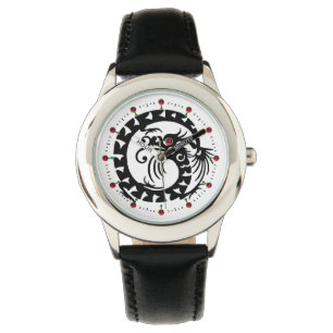 BLACK SNAKE DRAGON, White, Red Ruby Gemstone Horloge