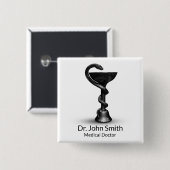 Black Snake Medical Bowl Hygieia White Caduceus Vierkante Button 5,1 Cm (Voorkant /achterkant)