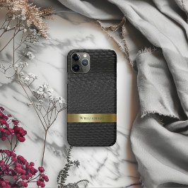 Black Snakeskin Digital Leather Gold Metal Case-Mate iPhone Case