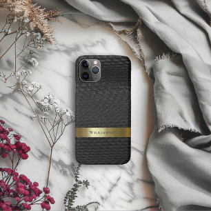 Black Snakeskin Digital Leather Gold Metal Case-Mate iPhone Case