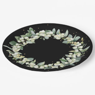 Black Snowberry Christmas Wreath Holiday Party Papieren Bordje