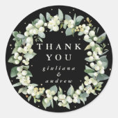 Black Snowberry + Eucalyptus bruiloft dank u Ronde Sticker (Voorkant)