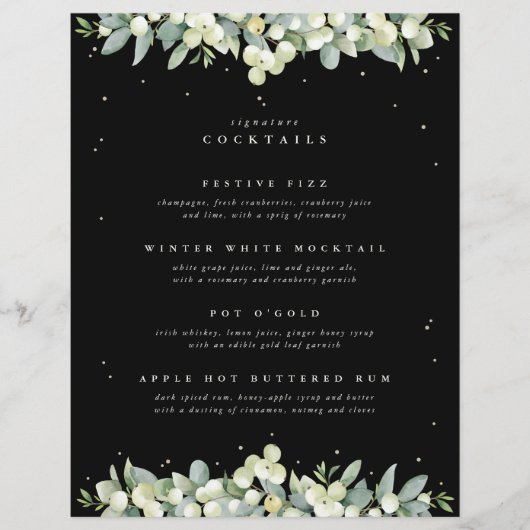 Black Snowberry + Eucalyptus bruiloft Drinken Bar (Voorkant)