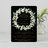 Black Snowberry + Eucalyptus bruiloft repetitie Folie Uitnodiging (Staand Voorkant)