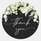 Black Snowberry+Eucalyptus Kerstmis Dank je Ronde Sticker (Voorkant)