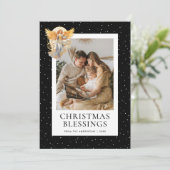 Black Snowy Angel Christmas Blessings Photo Feestdagenkaart (Staand voorkant)