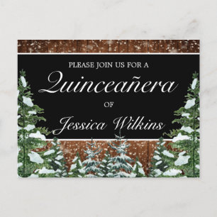 Black Snowy Forest Quinceañera Invitation Briefkaa Aankondigingskaart