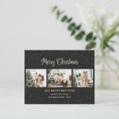 Black Snowy Merry Christmas 3 Foto Feestdagenkaart (Staand voorkant)