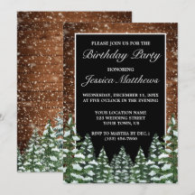 Black Snowy Wood & Forest Country Pine Verjaardag