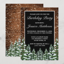 Black Snowy Wood & Forest Country Pine Verjaardag Kaart