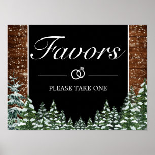 Black Snowy Wood & Forest Favors Weddenschap Poster