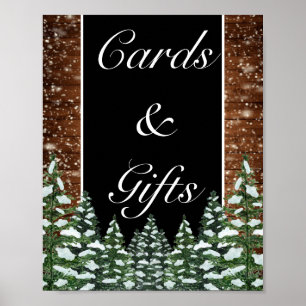 Black Snowy Wood & Forest Kaarten Gifts Wedding Poster