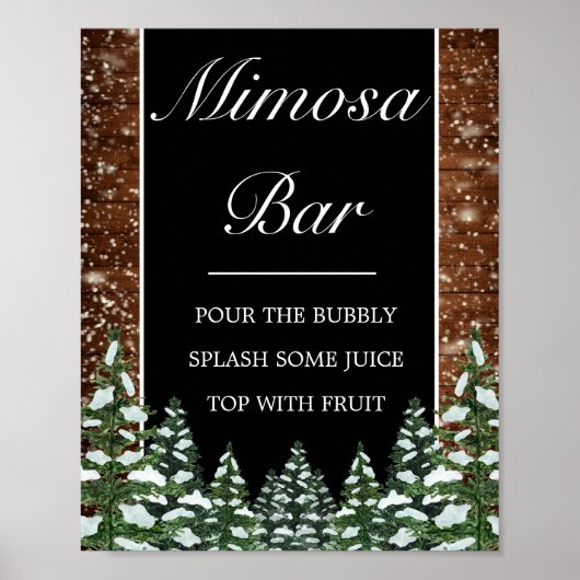 Black Snowy Wood & Forest Mimosa Bar Weddenschap Poster (Voorkant)