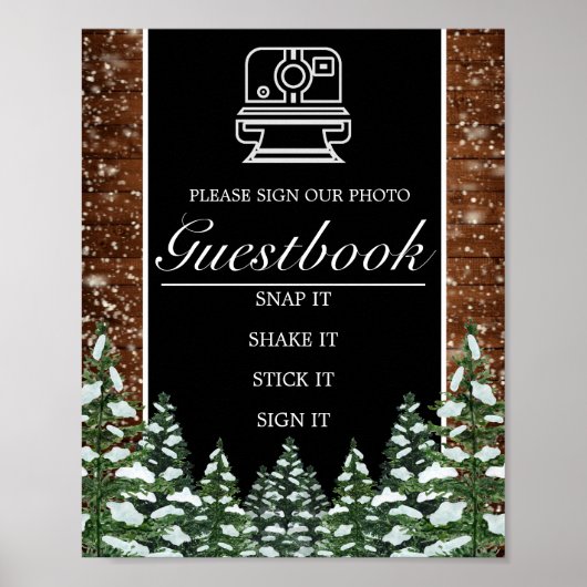 Black Snowy Wood & Forest Photo Book Weduwen Sign Poster (Voorkant)