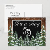 Black Snowy Wood & Forest Pine Het is een jongen Aankondigingskaart (Voorkant / Achterkant)