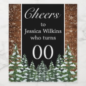 Black Snowy Wood & Forest Pine Verjaardag Wijn Etiket (Enkel label)