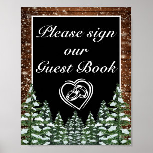 Black Snowy Wood & Forest Pine Weddenschap Poster