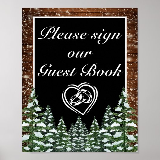 Black Snowy Wood & Forest Pine Weddenschap Poster (Voorkant)